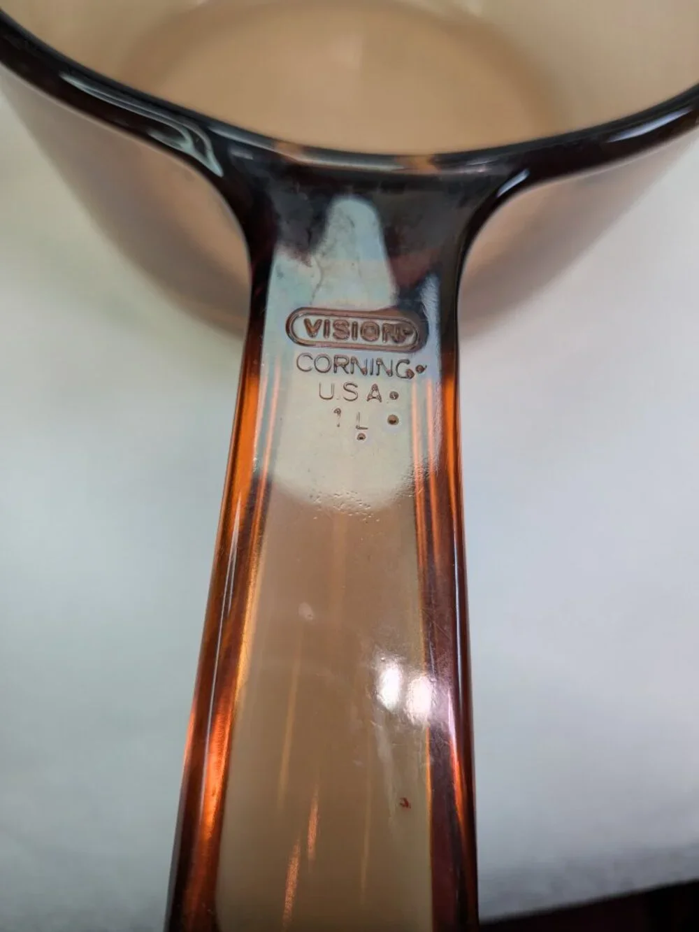 Vintage 1980s Corning Visions Amber Glass 1L Saucepan Pour Spout & Lid V-1-B
